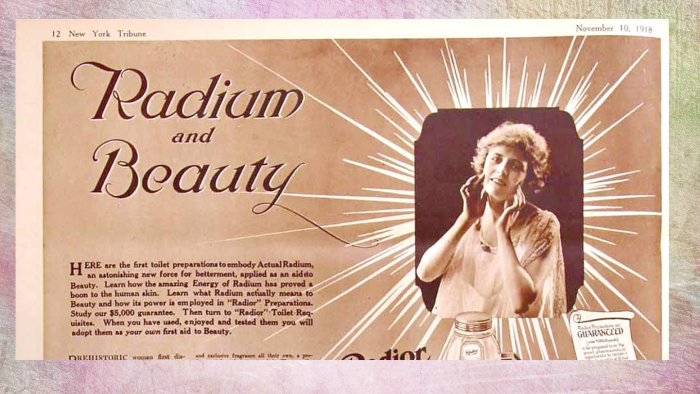 Реклама радиоактивной косметики а американской прессе.