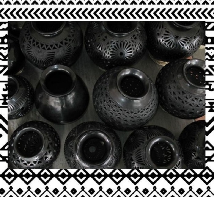 Посуда из чёрной глины, созданная современными мастерами.
