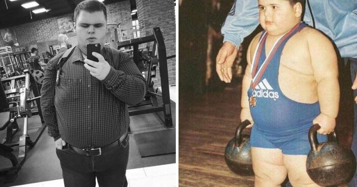 Хатохов в детстве и после похудения.