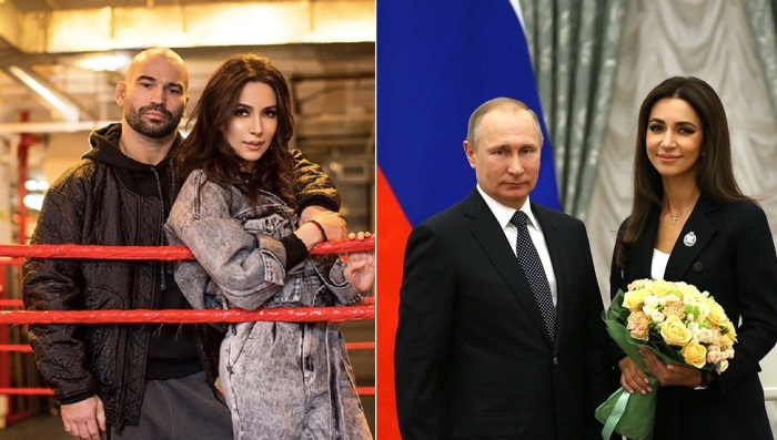 Зара с бойцом ММА (слева). Зару поздравляет президент в Кремле (справа).