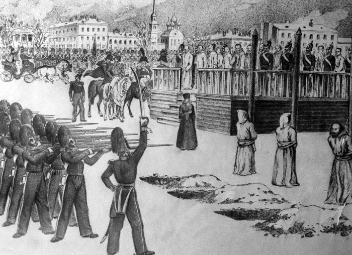 Обряд казни на Семеновском плацу. 1849. Рис. Б. Покровского.