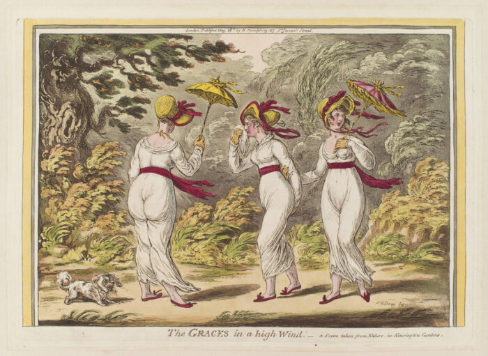 Джеймс Гиллрей. Благодать при сильном ветре, женщины, пораженные муслиновой болезнью, 1800-е годы. 