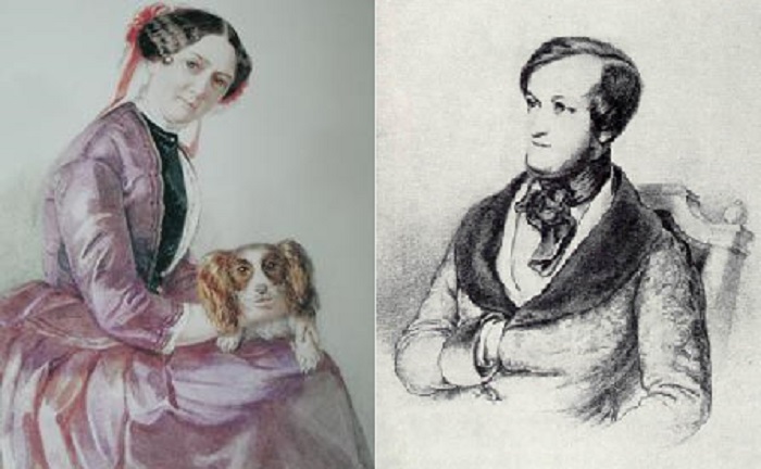 Вагнер и его жена Минна с собачкой в молодости.
