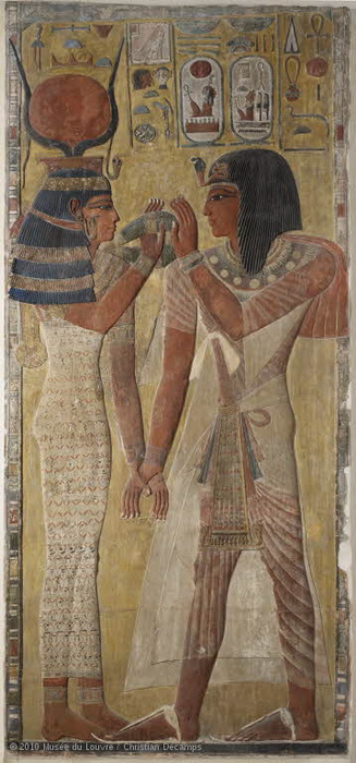 Рельеф "Богиня Хатхор и фараон Сети I". XIII в. до н.э.
