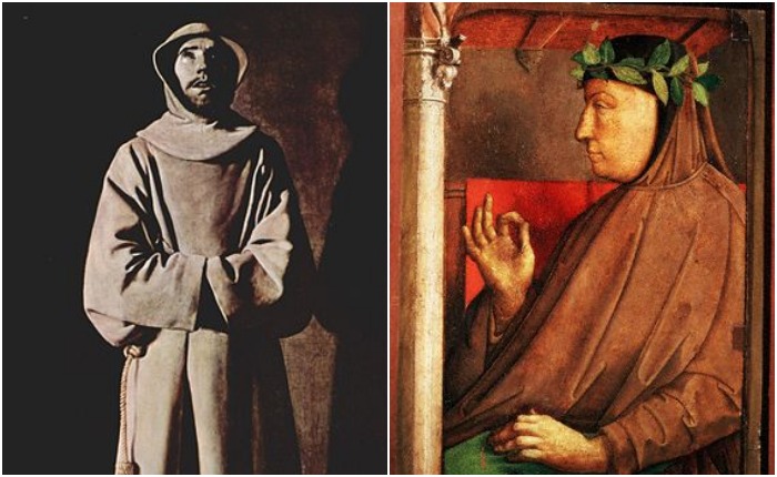 Изображение Франциска Ассизского, основателя ордена францисканцев, и Петрарки, который был одним из его членов.