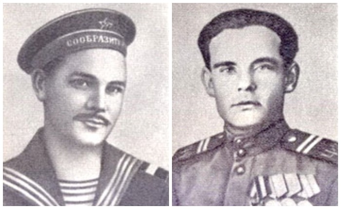 Слева: Валентин Ходырев, подорвавший танк со словами «Я – севастополец и встречу врага по-севастопольски»; справа – Кирилл Бочкович