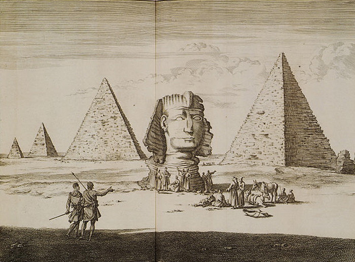 Корнелис де Брюйн, сам побывавший в Египте, изобразил пирамиды Гизы вот так