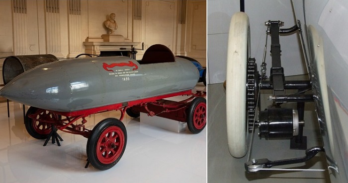 Электромобиль и элементы его конструкции находятся в музее в Компьене