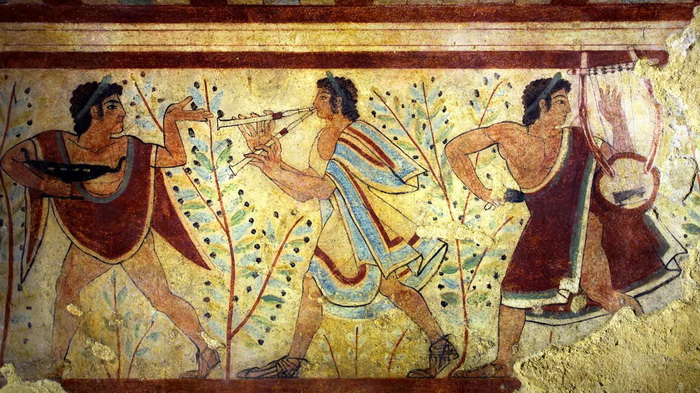 Фреска некрополя города Тарквинии с изображением двойной флейты