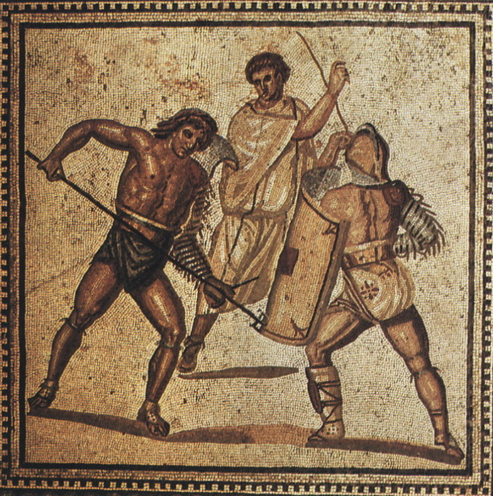 Бой гладиаторов. Римская мозаика