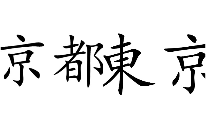 Иероглифы, которыми записано «Киото» (два слева) и «Токио» (два справа)