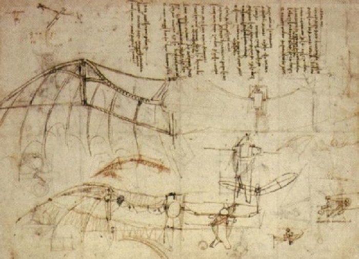 По чертежам Леонардо да Винчи можно предположить, что он тоже складывал бумажные самолетики. Источник: pinterest.com