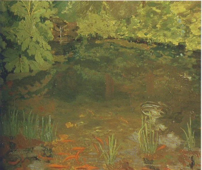 Картина Черчилля «Бассейн с золотыми рыбками в Чартвелле». Источник: google.com