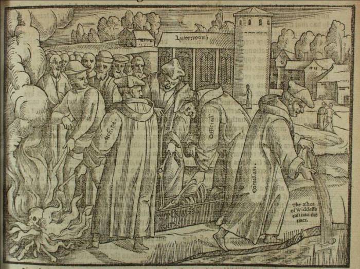 "Сжигание костей Джона Уиклифа", гравюра из книги Foxe's Book of Martyrs (1563 г.) 