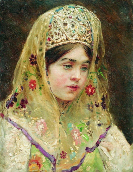 Константин Маковский, Портрет девушки в русском костюме. 1910-е