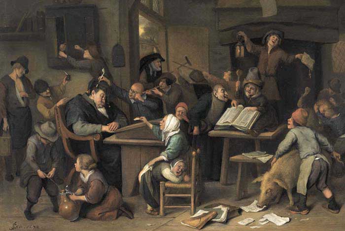 Ян Стен, «Школьный класс со спящим учителем», 1672 г.