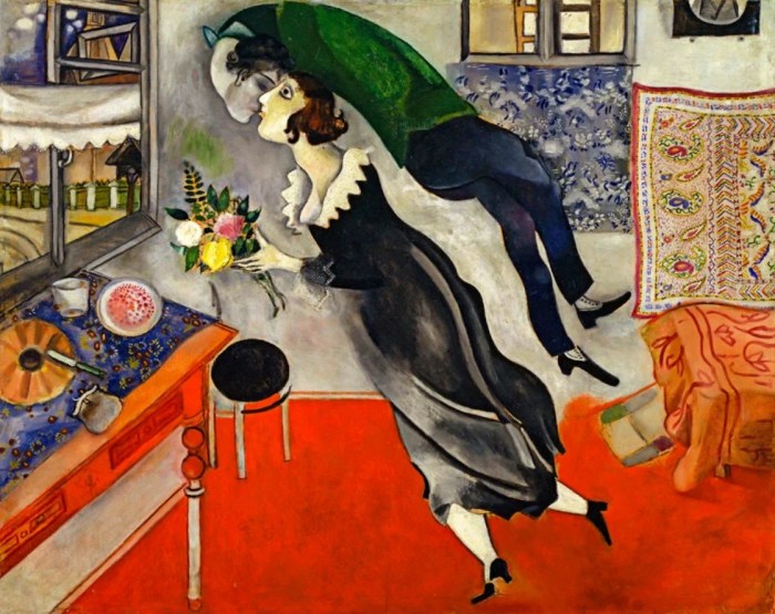 Марк Шагал и Белла Розенфельд на картине художника «День рождения», 1915. / Фото: www.yandex.net