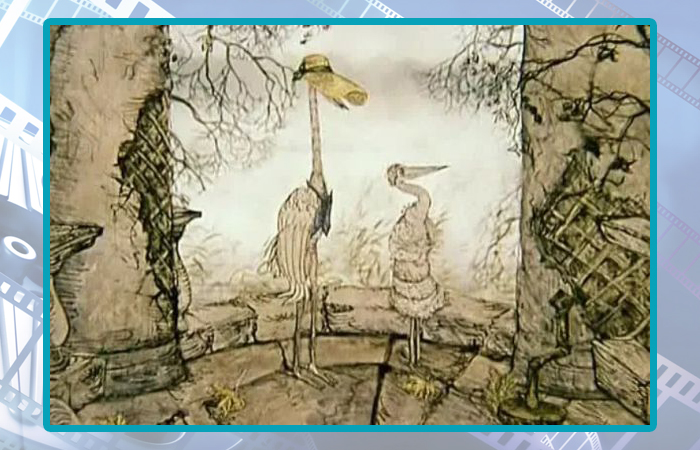 Кадр из мультфильма «Цапля и журавль».