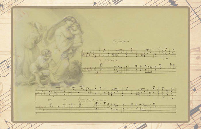 Страница с музыкой Фанни Мендельсон, иллюстрации Вильгельма Гензеля