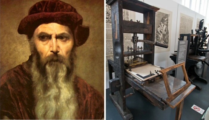 В музеях сейчас можно встретить реплику печатного станка Иоганна Гутенберга.