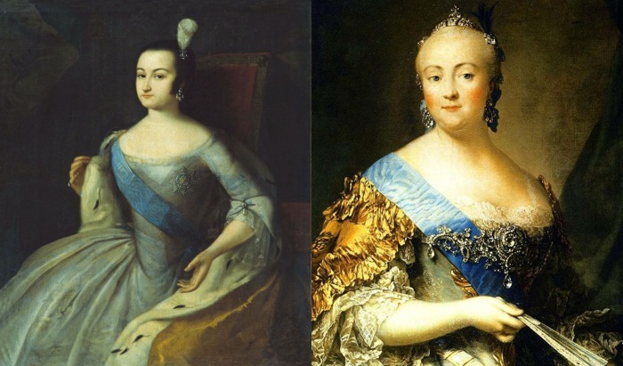 Ночью 25 декабря 1741 года Анну Леопольдовну (портрет слева), ее мужа и детей, в том числе и Ивана, арестовали гвардейцы Преображенского полка под руководством Елизаветы Петровны (портрет справа), которую немедленно провозгласили российской императрицей