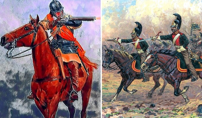 Драгунами называли кавалеристов без доспехов, а рейтарами – конницу с воинами с доспехами