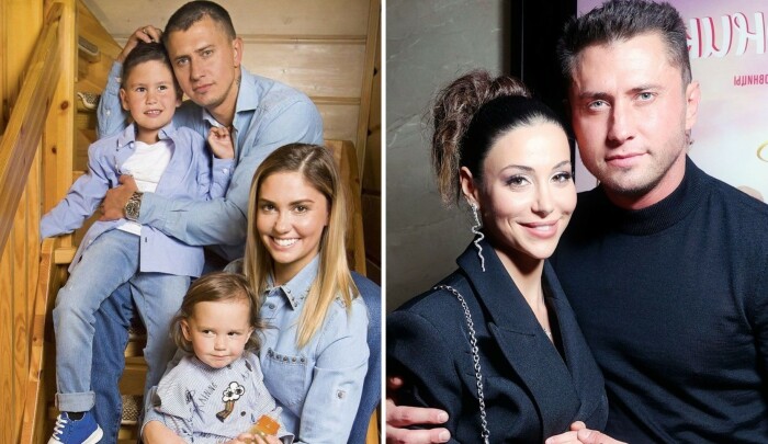 Слева - Прилучный с экс-супругой Агатой Муцениеце и детьми, справа - с Зепюр Брутян