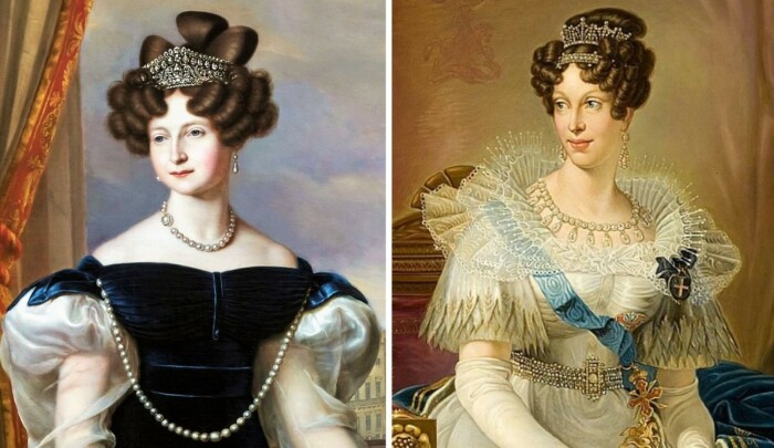 Слева - великая княжна Анна Павловна, сестра российского императора Александра I, справа - Мария-Луиза, дочь австрийского императора Франца I.