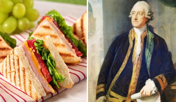 Вид бутерброда, состоящего из двух кусочков хлеба и какой-либо начинки между ними - изобретение Джона Монтегю, 4-го графа Сэндвича