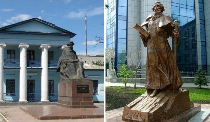 В Луганске установлены памятники Владимиру Далю около водолечебницы (фото слева) и возле университета, названного в его честь