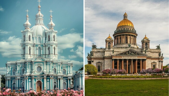 Стасов возводил комплекс зданий Смольного монастыря (фото слева) и входил в Совет по строительству Исаакиевского собора (фото справа)