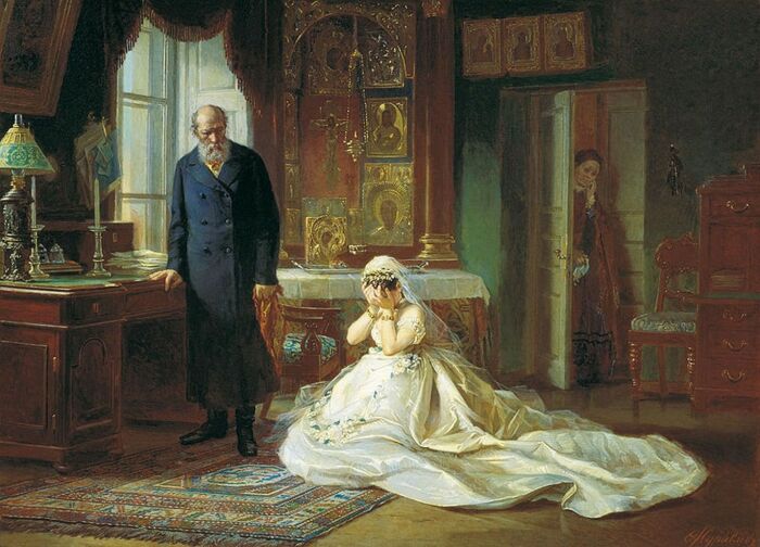 Картина Фирса Журавлева «Перед венцом», написанная в 1874 году