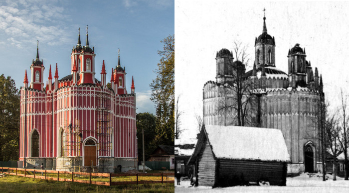 Спасо-Преображенская церковь в селе Красном (фото слева) и Никольская церковь в селе Посадниково (фото справа)