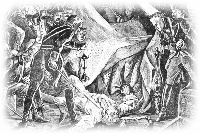 Французская гравюра со сценой убийства Павла I