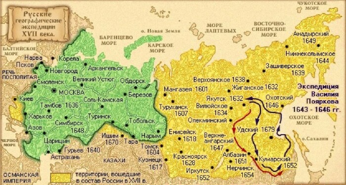 Карта России в XVII веке