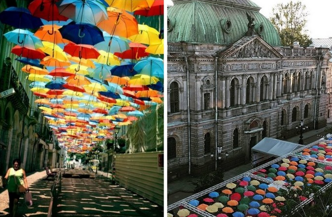 Инсталляции из разноцветных зонтов можно увидеть по всему миру.
