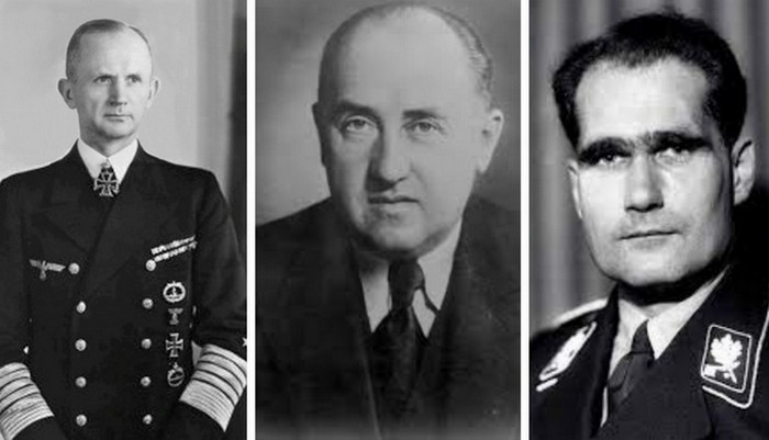 Рудольф Гесс, Эрих Редер и Вальтер Функ были осуждены на пожизненное заключение в Шпандау.