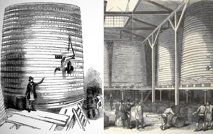 Как и на современных пивоварнях, в XIX веке пиво тоже выдерживали в больших емкостях.