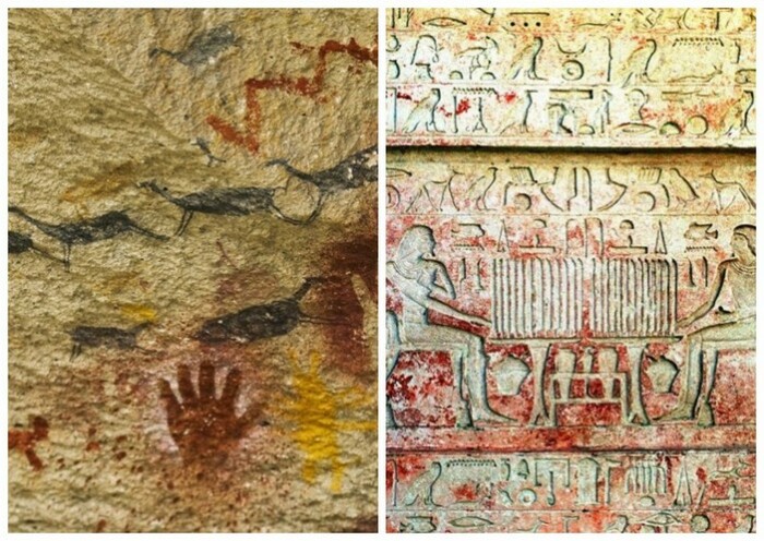 Древние наскальные рисунки и надписи были найдены в Египте и Греции.
