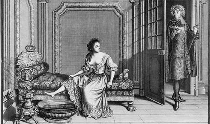 Гравюра. Н Базен. Женщина принимает ванну в комнате Версаля. Фото: https://dzen.ru