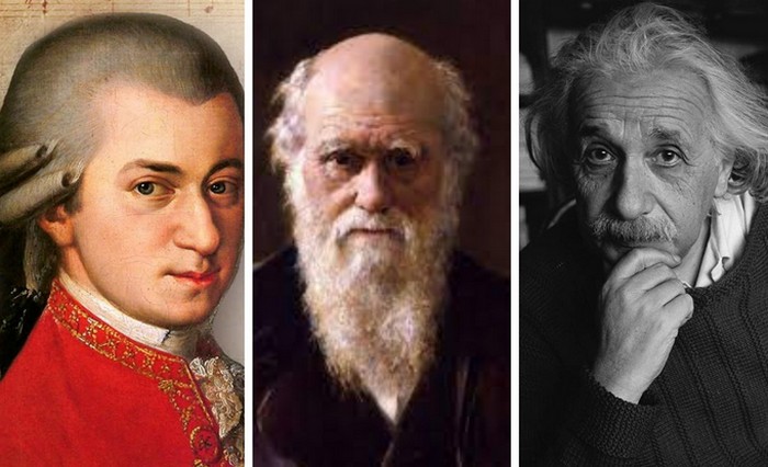 Великими гениями в истории человечества считают Моцарт, Дарвина, Эйнштейна и других.