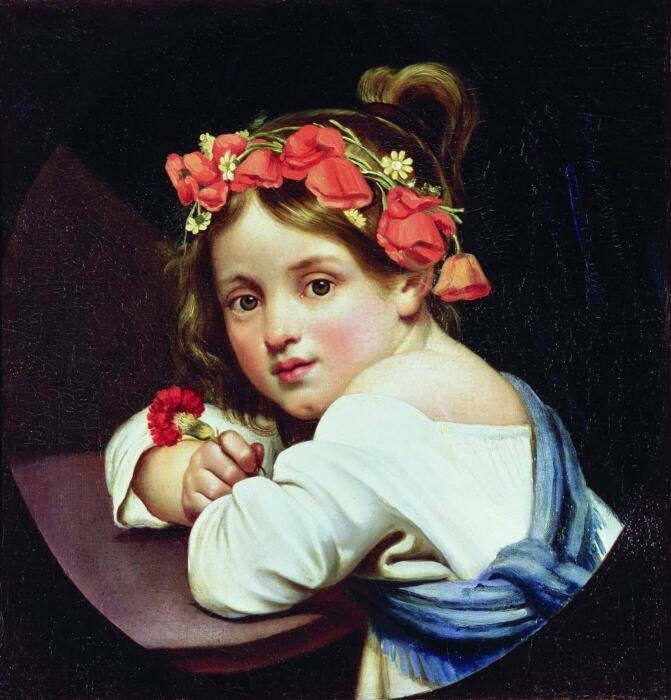 О. А. Кипренский, Девочка в маковом венке с гвоздикой в руке", 1819. 