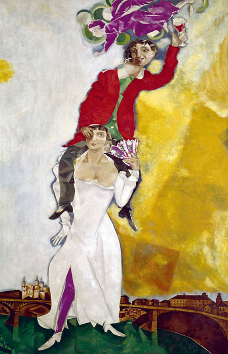 Марк Шагал. Триптих из картин «Прогулка»; «Над городом»; <U>«Двойной портрет»</U>. / Фото: arthive.net