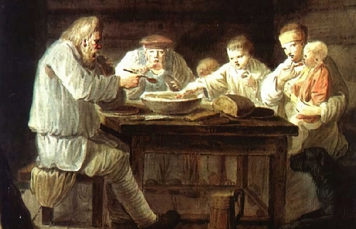 «Крестьяне за обедом», репродукция картины художника И.А. Ерменёва