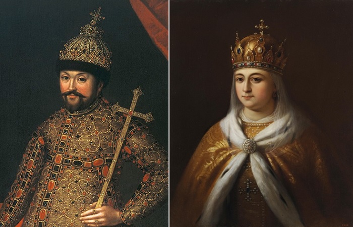 Царь Михаил Фёдорович и царица Евдокия Лукьяновна. Репродукция портретов, художники И.Г.Ведекинд,Т. А. Нефф Царь Михаил Фёдорович и царица Евдокия Лукьяновна. Репродукция портретов, художники И.Г.Ведекинд,Т. А. Нефф