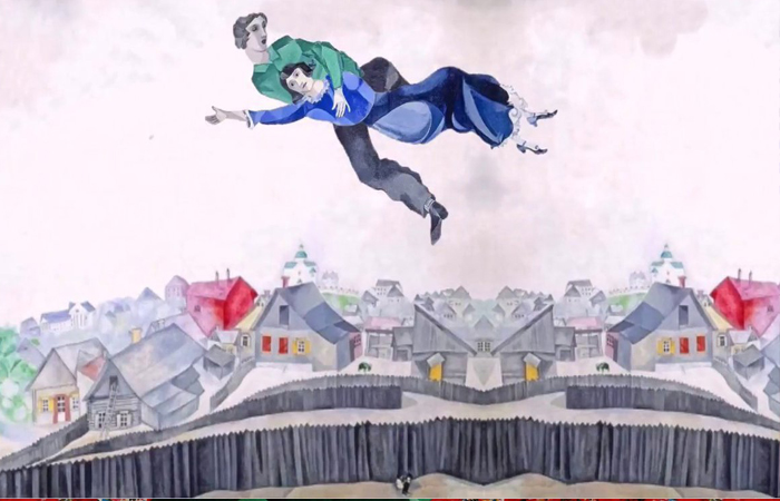 Марк Шагал. Триптих из картин «Прогулка»; <U>«Над городом»</U>; «Двойной портрет». / Фото: stihi.ru;  