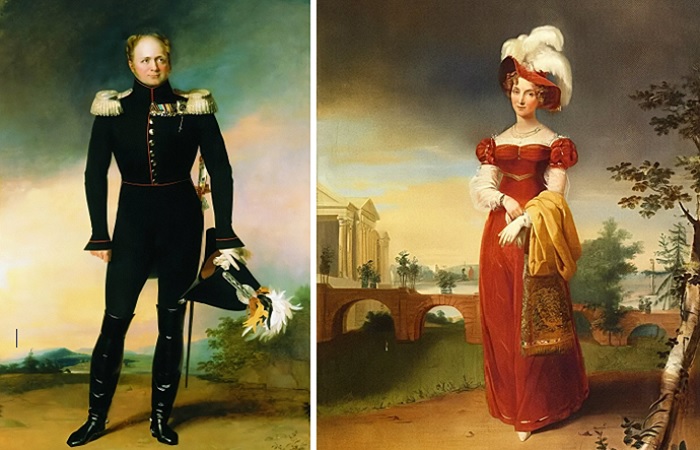 Александр I и Елизавета Алексеевна. Репродукция портретов художника Джордж Доу.