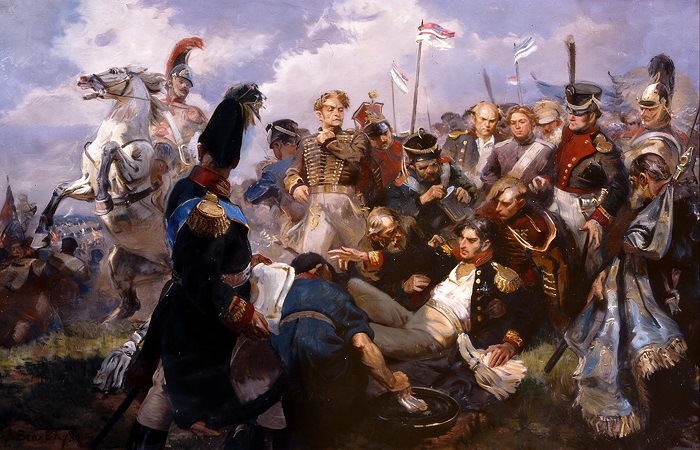 Смертельное ранение генерала П.И. Багратиона в Бородинском сражении, репродукция картины Вепхвадзе А.И.