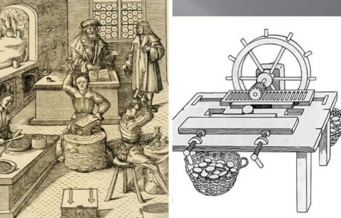 Чеканка монет в XVI веке происходила ручным способом. Создание гуртильного станка в 1709 году упростило процесс.