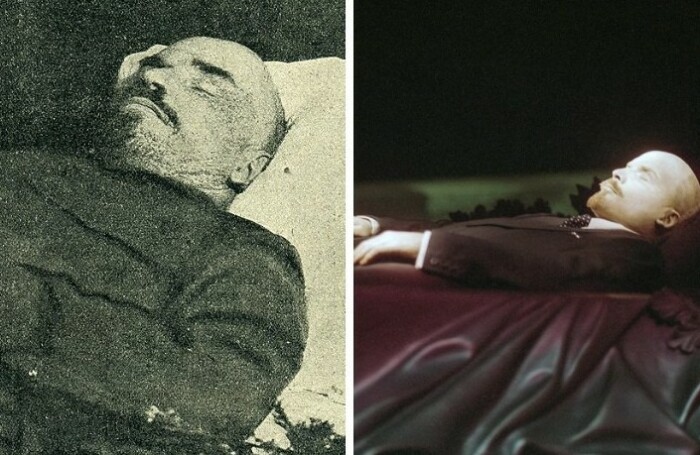Ленин в 1924 году и после 60-го, когда вождю сменили костюм на тройку.